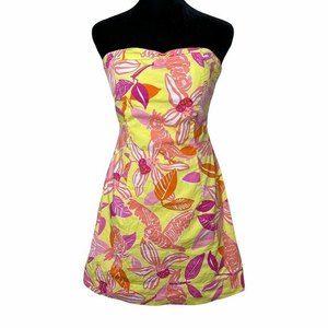 Lilly Pulitzer Strapless Pacific Wings Leaf Print Dress Size 4